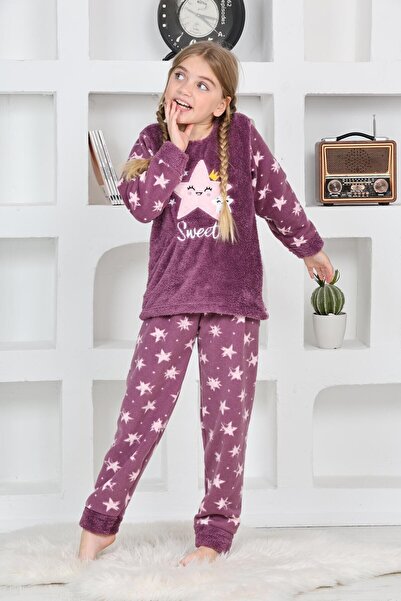 Mutlu City Új szezon őszi/téli lányok csillagmintás polár pizsama szett 4100-lila
