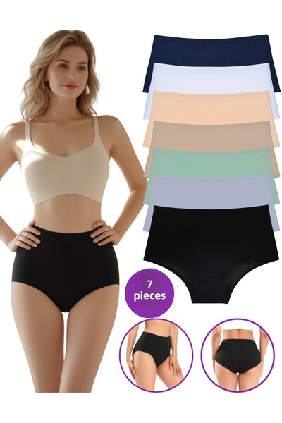 ROSEPERİ Chiloți pentru femei cu talie înaltă, pachet de 7, din bumbac, care adună, moale, confortabil, zilnic