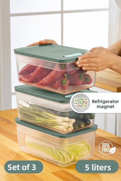 Vienev Green 5-Liter 3-Piece Adjustable Vegetable and Fruit Storage Container