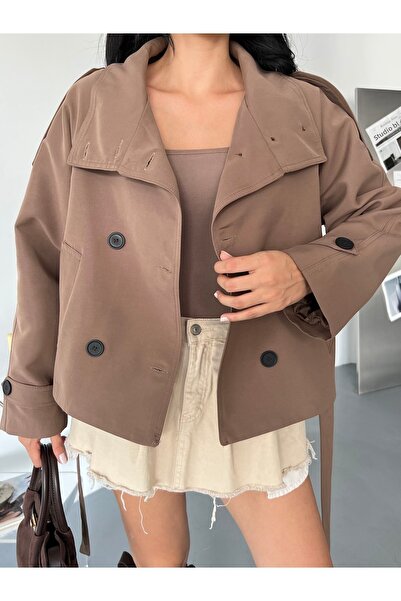 LB Laluna Butik Γυναικεία καμπαρντίνα με ριγέ γιακά με τσέπες