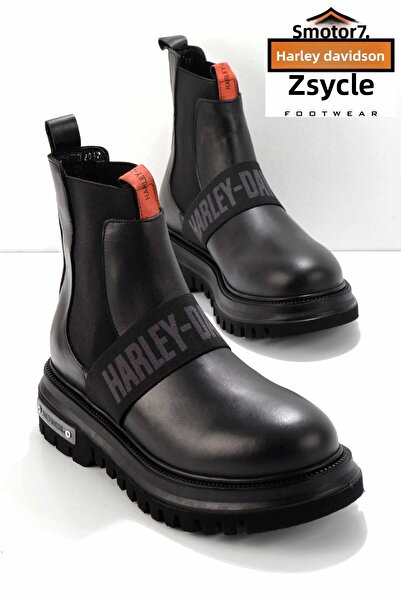 Harley Davidson أحذية وأحذية طويلة من الجلد الأسود للرجال HD1777055703