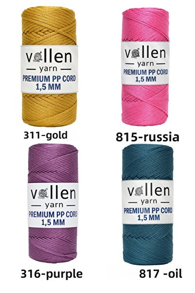 vollen yarn Πολυεστερικό κορδόνι μακραμέ 1,5 mm 100 g 150 m – Συσκευασία 10 τεμαχίων, κορδόνι για σουπλά και τσάντες