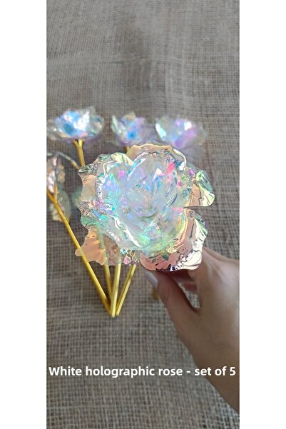 hobidaşım Trandafir artificial cu hologramă albă – Set special de 5