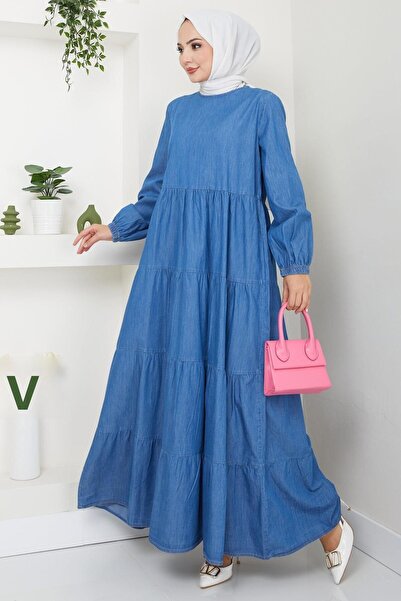 hafsamina Μπλε τζιν φόρεμα με στρώσεις - HM2503