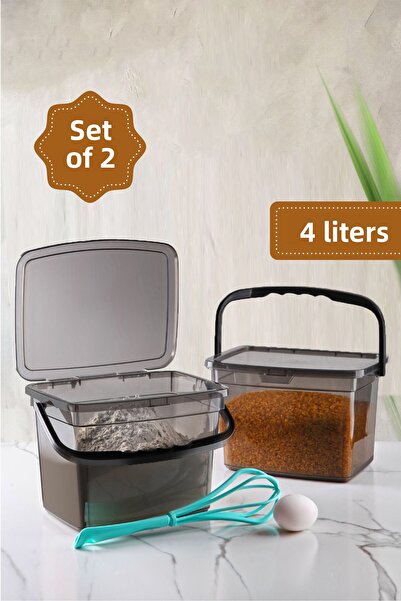 Vienev حاوية تخزين مسحوق الغسيل مربعة الشكل سعة 4 لتر مكونة من قطعتين، حاوية تخزين مسحوق الغسيل، أنثراسيت