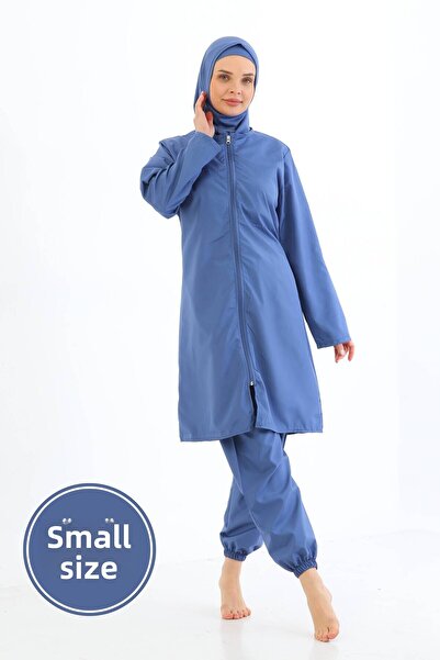 MEBA Large Size Parachute 4-Piece Zippered Blue Full Covered Hijab Swimsuit