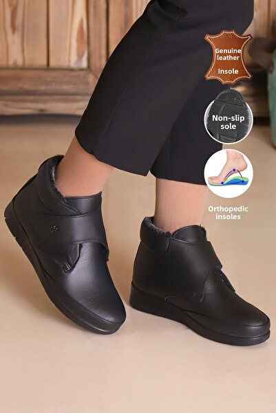 KAPTAN JUNIOR Captain Junior Genuine Leather Non-Slip Sole Fur Orthopedic Mother Boots Zckmk 905