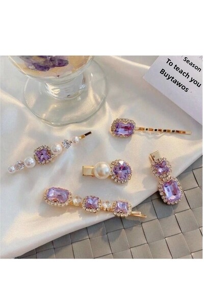 Cinderella Set de 5 catarame pentru femei, cu perle de culoare liliac - Set d...