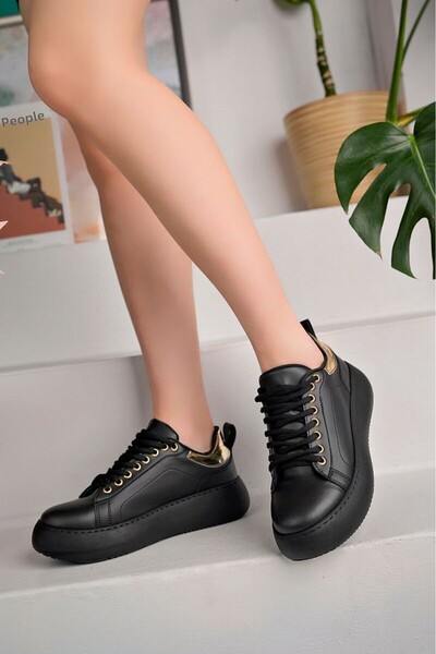 YASEMİN Dámské tenisky černé zlaté detailní sportovní obuv pro volný čas a or...