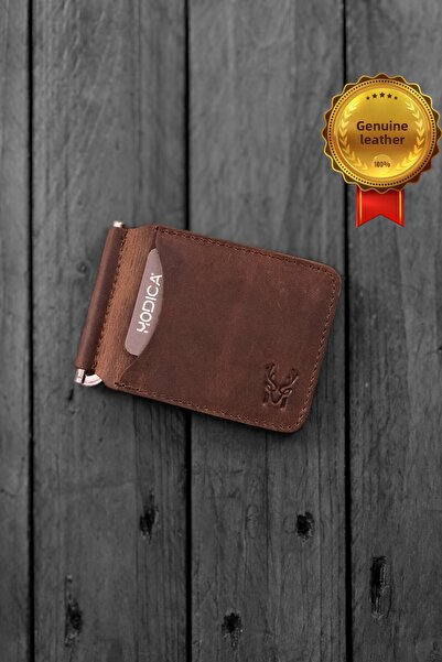 Modica Men's Brown Genuine Leather Wallet Card Holder - Natural Money Clip, Gift Box, Larga