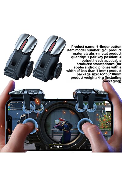 APWIKOGER جهاز تشغيل ألعاب الهاتف المحمول G21، عصا تحكم في إطلاق النار بستة أصابع، مفتاح L1 R1، زر اللعبة بالإصبع.
