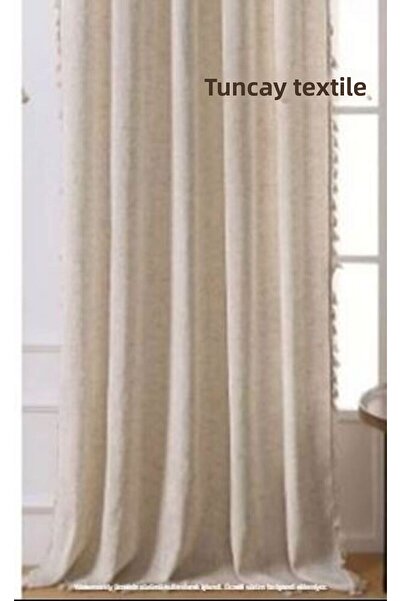 TUNCAY TEKSTİL Κουρτίνα Pompom από 100% Φυσικό Βαμβάκι - Λινό