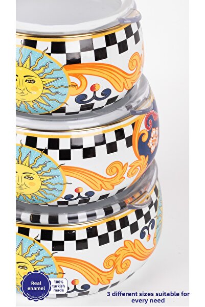 EMAYlab Mısharu 3-Piece Enamel Storage Container Set (ABLE FOR ALL STOVE TYPES)