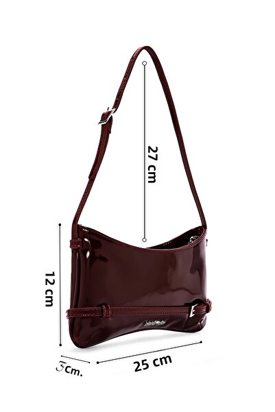Derimod Women's Burgundy Mini Patent Leather Shoulder Bag 25Abd200216