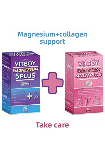 Vitboy Magnesium 5 Plus 60 Tablets 200Mg - Vitboy Hydrolyzed Collagen - Type 1,2,3 Prebiotic 60 Capsules