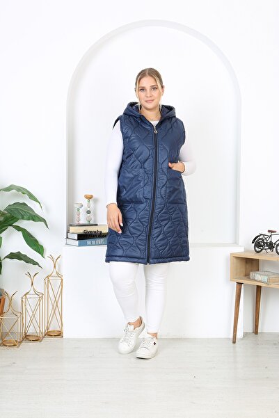 XL Modam Navy Blue Quilted Women's Vest - Large Size