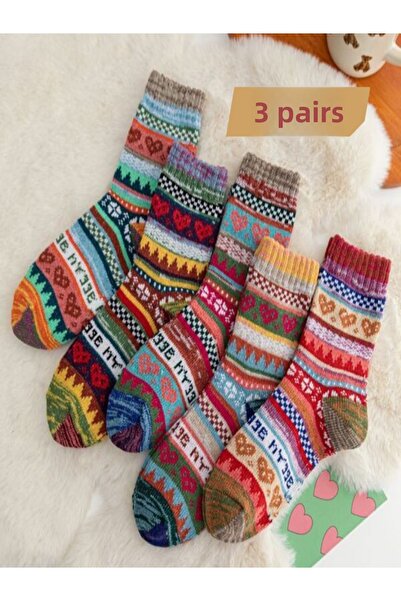 Sky Socks Σετ 3 χειμερινές χοντρές πλεκτές κάλτσες με μικτό σχέδιο