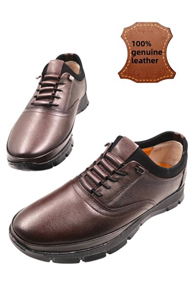 nazenintasarımlar Men's Brown Orthopedic Inner Outer Complete Leather Ultra Comfortable Casual Shoes
