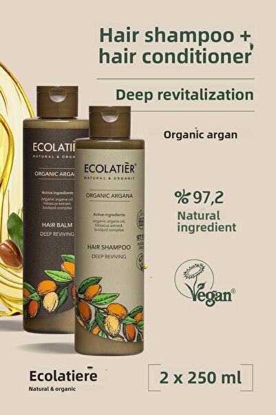 ECOLATIER مجموعة مكونة من قطعتين - شامبو منعش مكثف للشعر وكريم مرطب للعناية ب...