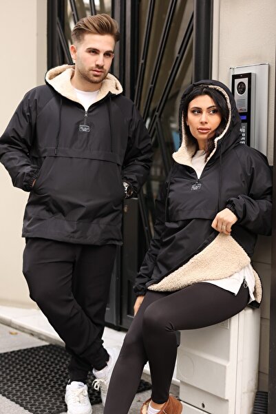 KİLSBUTİK Jachetă de transpirație impermeabilă cu glugă, cu blană în interior și buzunare cangur