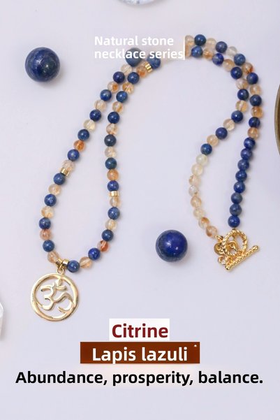 Orenda Design Abundance-Abundance and Balance - Om(Aum) – Citrine – Lapis Lazuli Natural Stone Necklace