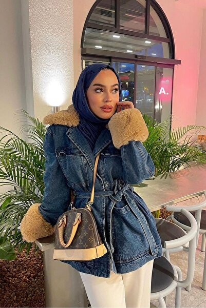 TUBA SÖZEN BUTİK سترة فروي من الدنيم