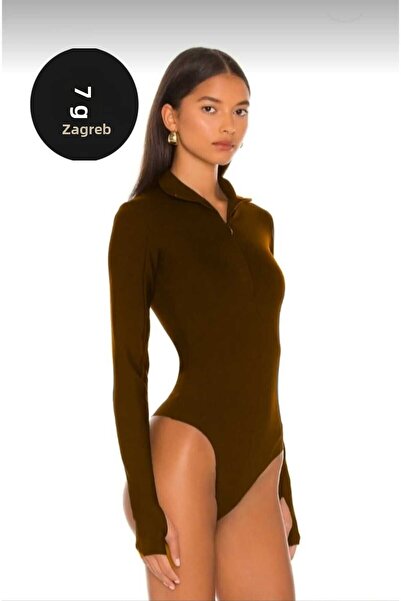 Zagrep Brown Women's Body - Hidden Zipper, Finger Snap, Double Layer Silk Jersey