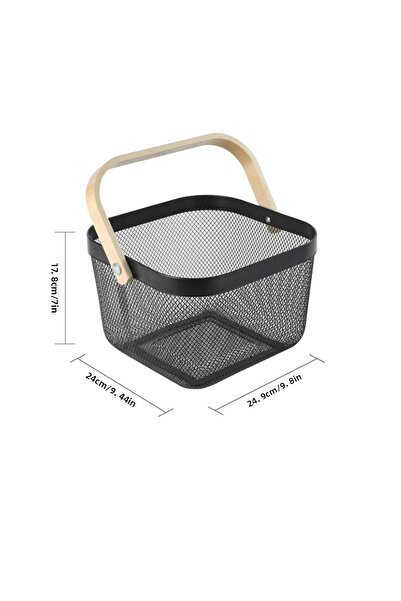 Vadi Wooden Handle Metal Mesh Square Basket Organizer Multipurpose Kitchen Bathroom Inside Cabinet Decorative Organizer