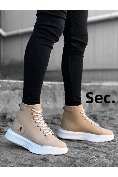 BOA Ba0155 Lace-Up Ανδρικά Αθλητικά Μποτάκια Κρεμ λευκή σόλα με ψηλή σόλα