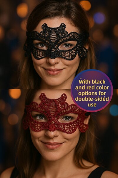 TOYFEST Double Sided Lace Mask Stylish Party and Costume Accessory with Black and Red Color Options Model - 4