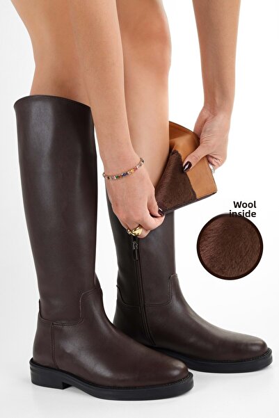 Shoeberry Dámské hnědé kožené kozačky na zip Topaz