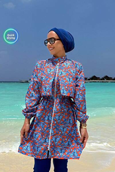 Ka Hijab Costum de baie islamic din 2 piese acoperit complet Ivy - Saks Blue