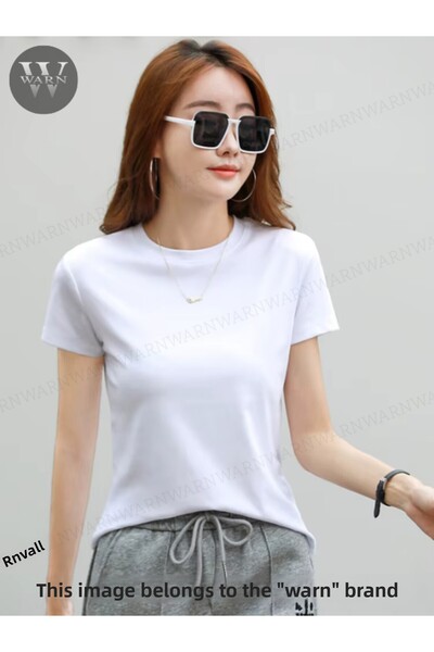 warn Femei albe guler rotund Slimfit tricou Flexibil material elastic bumbac ...