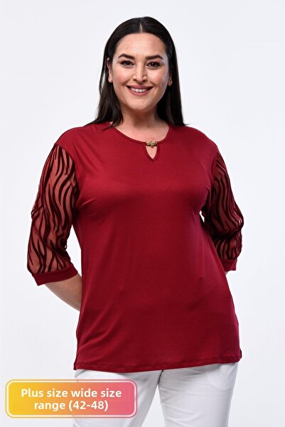 tarzımsüper Μεγάλο μέγεθος Νέας σεζόν Δαντελένια μανίκια Βραδινό φόρεμα Μοντέλο κοντό μανίκι 4 σεζόν τούλι Λεπτομερής Mother Elegant μπλούζα