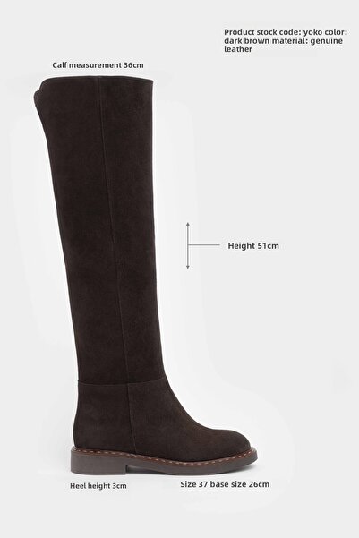 NİŞANTAŞI SHOES Γυναικείες μπότες με επίπεδη σόλα Yoko Bitter Brown Suede από γνήσιο δέρμα με στρογγυλή μύτη