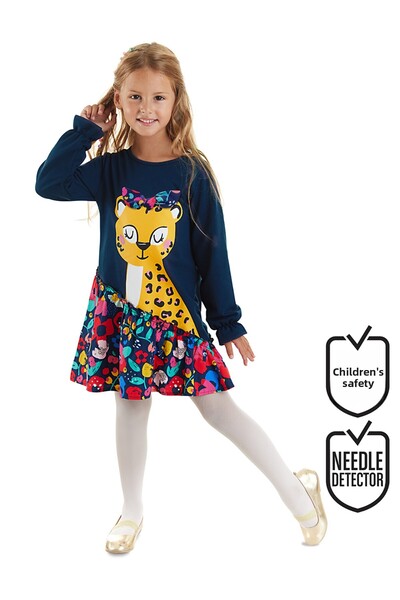 MSHB&G Sötétkék lányruha - virágos, leopárd és fodros