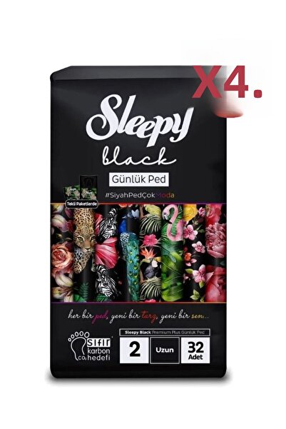 Sleepy فوط يومية سوداء بريميوم بلس طويلة 128 قطعة