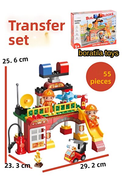 Boratila Toys لعبة بناء قسم الإطفاء مكونة من 55 قطعة كبيرة - سيارة إطفاء، شخصيات، لعبة بناء