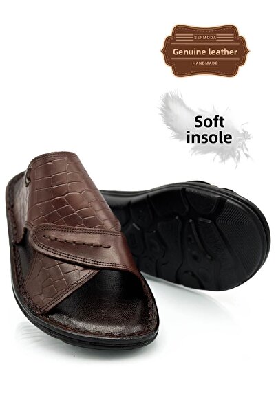 sermoda Ανδρικές παντόφλες - γνήσιο δέρμα, ελαφρύ και 3D καφέ χρώμα