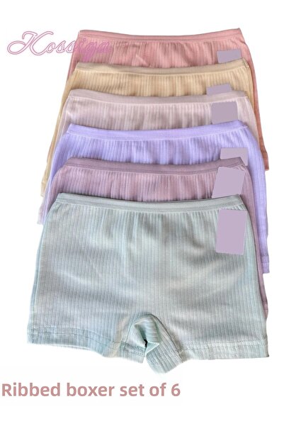 BENDEHEPSİ 6 Pieces of Corded Girl's Pastel Color Cotton Boxers