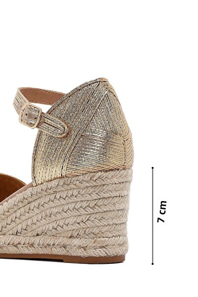 Derimod Women's Gold Ankle Buckle Metallic Wedge Heeled Espadrille 25Sfe402032