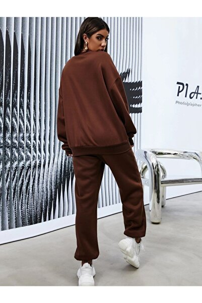 Altamira Γυναικείο κοστούμι Los Angeles σε καφέ εμπριμέ, Oversize Crew Neck