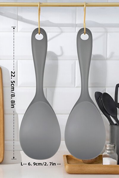 Hilamingo Home 2 قطعة ملعقة طهي من السيليكون ذات رأس صلب للغاية - رمادي