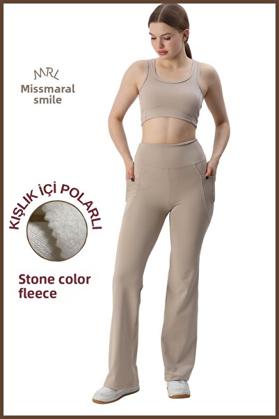 missmaral Women's Rhinestone High Waist Fleece Leggings - Lycra, Flared Leg, Double Pockets, Thick Winter, Winter 1064