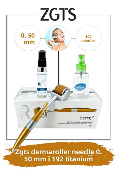 Zgts Dermaroller 0.50mm Gold Derma Roller with Disinfectant Gift 192 Titanium Needles