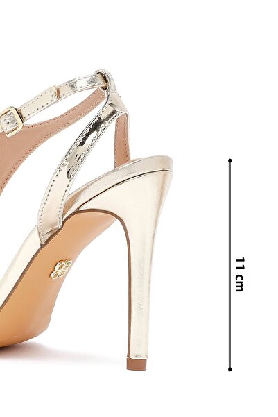 Derimod Women's Gold Ankle Buckle High Thin Heeled Metallic Sandals 25Sfd443032