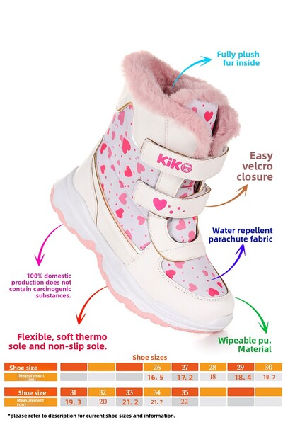 Kiko Kids Snowflake Velcro Girls Snow Boots Ανθεκτικά στο κρύο νερό