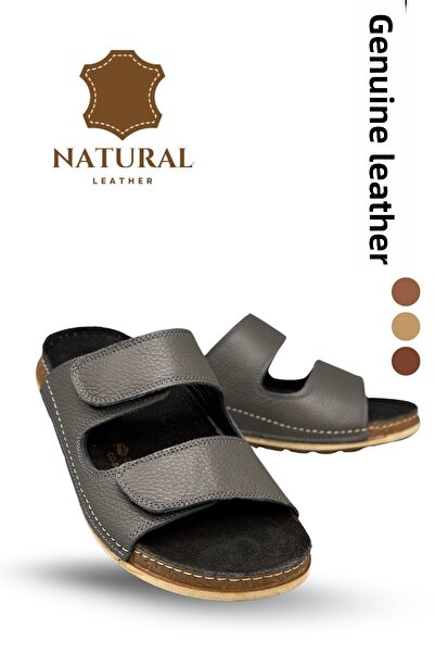 Moda Anna Ανδρικές παντόφλες διπλό Velcro Γνήσιο δέρμα Παντόφλες από φυσικό δέρμα C Smoked