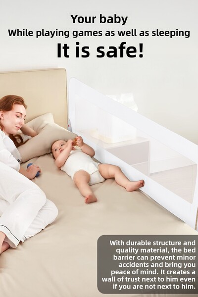 Meleni Baby 180 cm Mega Baby Safety Barrier - Heightened Protective Barrier Folding Bed Rail White