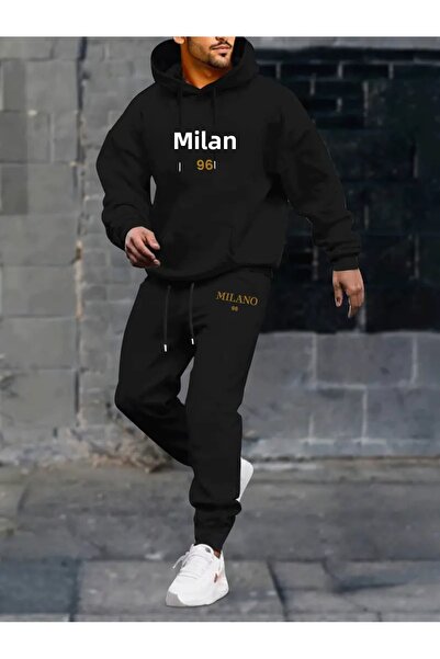 Pink Sky Милано Италия щампа извънгабаритни анцузи комплект - качулка